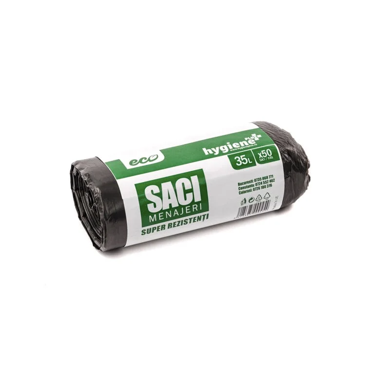 HYGIENE PLUS STRONG 35 LITER HDPE GARBAGE BAGS, 50 PCS/ROLL