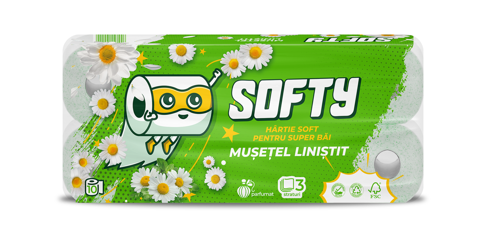 TOILET PAPER SOFTY CHAMOMILE 3-PLY, 10 ROLLS, 120 SHEETS - 12M