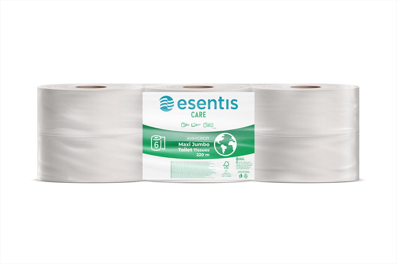 PROFESSIONAL MAXI JUMBO TOILET PAPER ESENTIS-CARE 2-PLY, 6 ROLLS, 1000 SHEETS - 220M