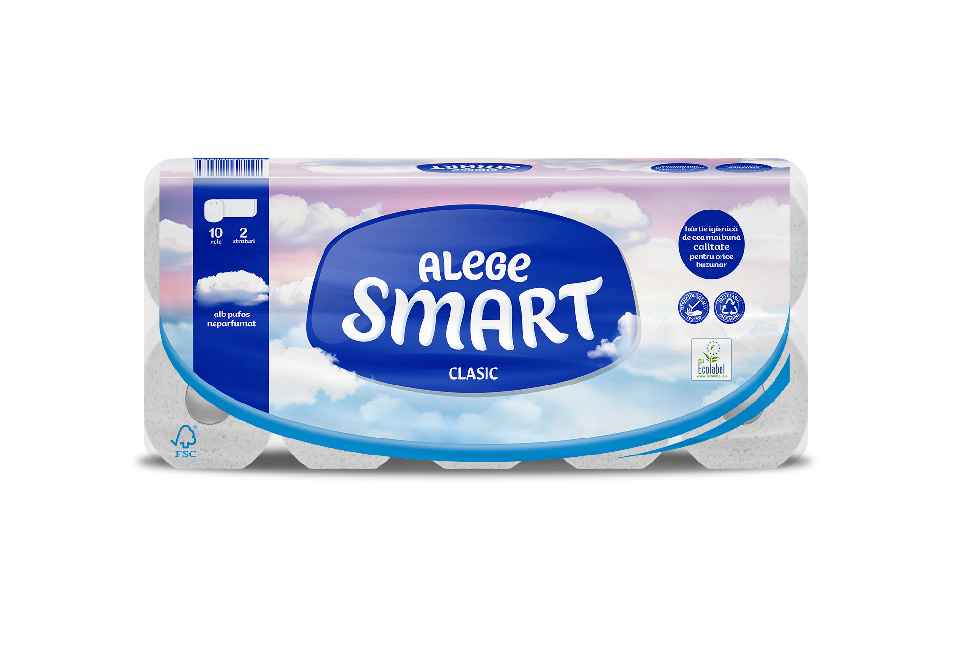 TOILET PAPER SMART CLASSIC WHITE 2-PLY, 10 ROLLS, 120 SHEETS - 14M