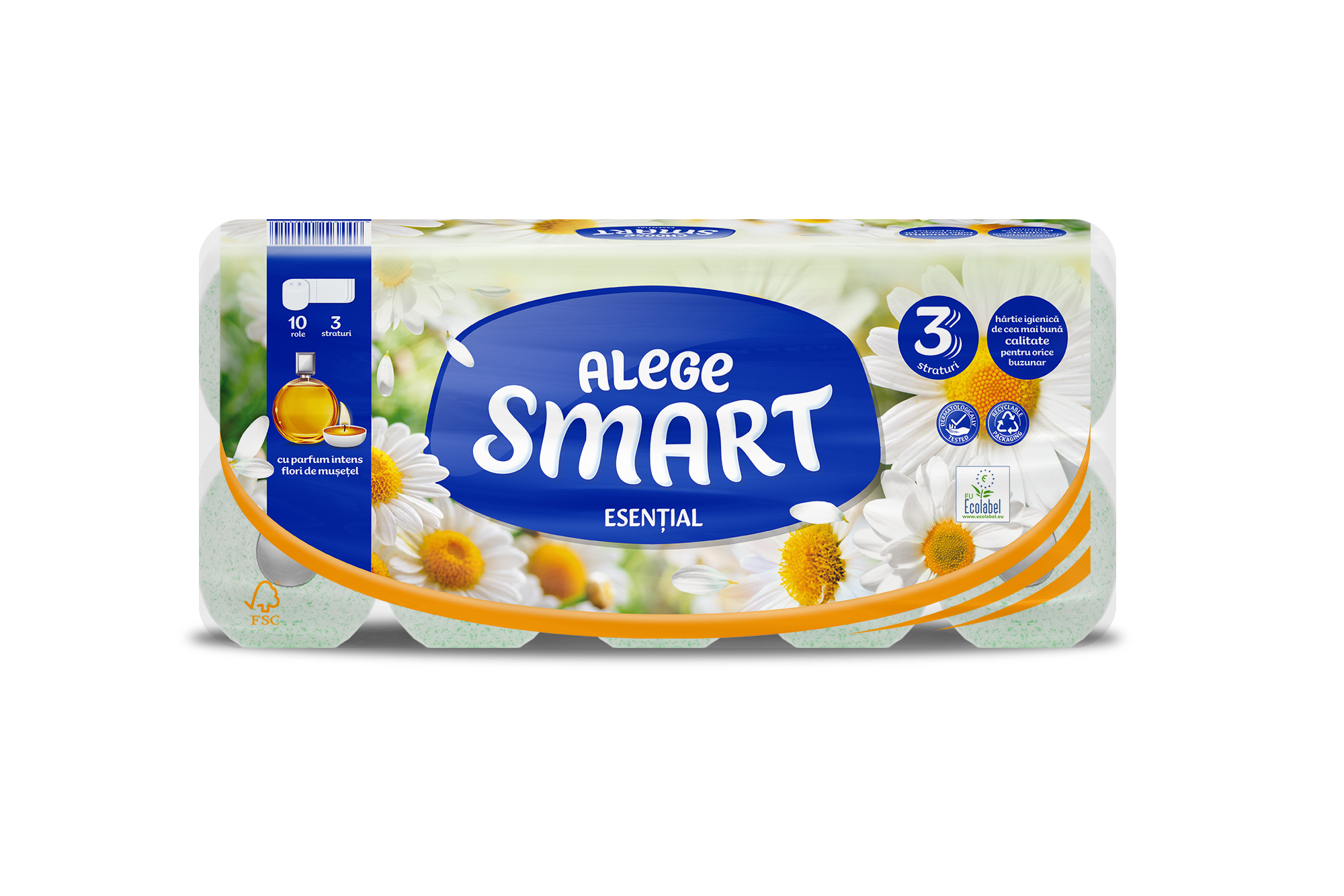 TOILET PAPER SMART-ESSENTIAL CHAMOMILE 3-PLY, 10 ROLLS, 120 SHEETS - 14M / SET OF 128