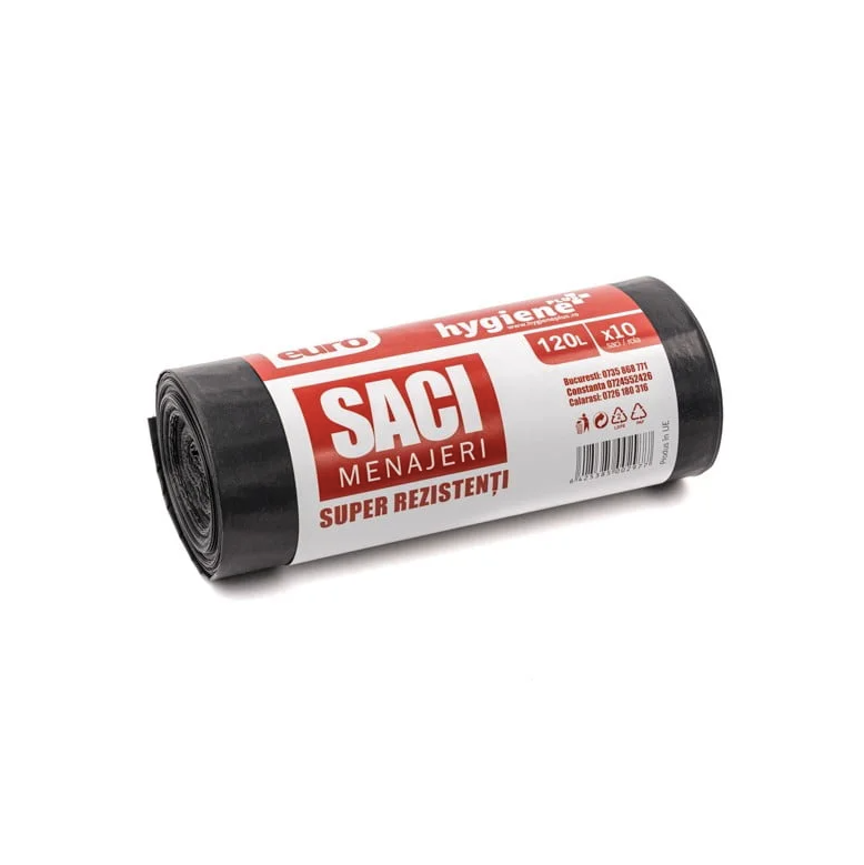 EURO GARBAGE BAGS 120 LITERS, LDPE, 10 PCS/ROLL