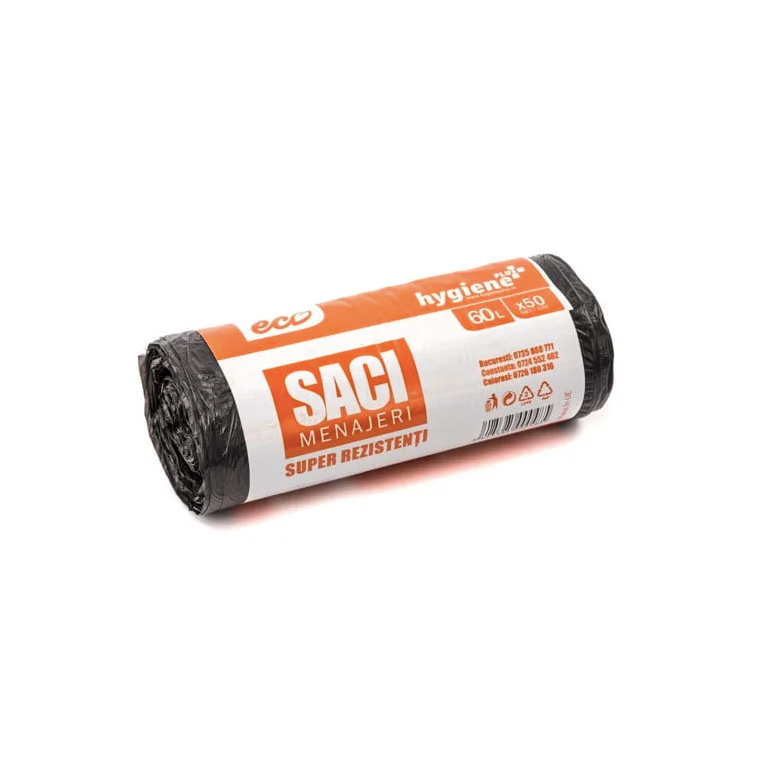 STRONG 60 LITER HDPE GARBAGE BAGS, 50 PCS/ROLL