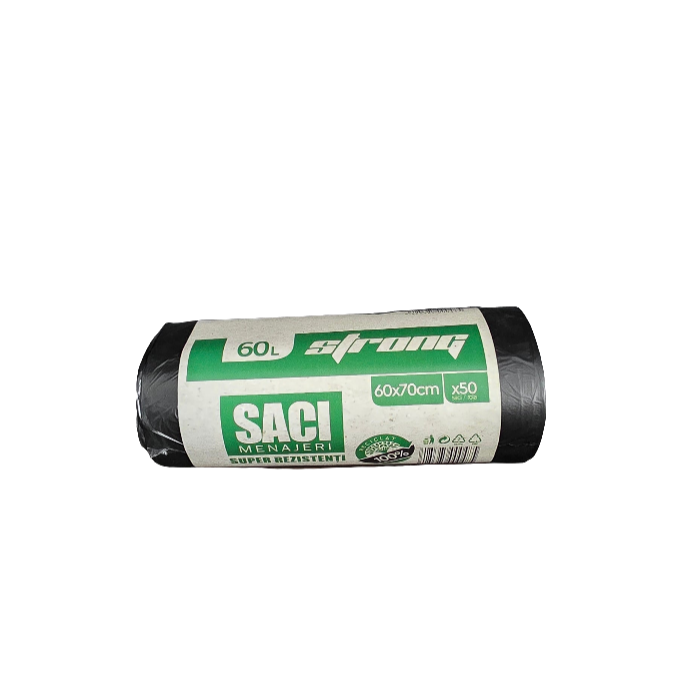 STRONG 60 LITER HDPE GARBAGE BAGS, 50 PCS/ROLL